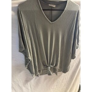 Promesa Women's Cotton Front Tie Balloon Sleeves‎ Sage Green Blouse Size M